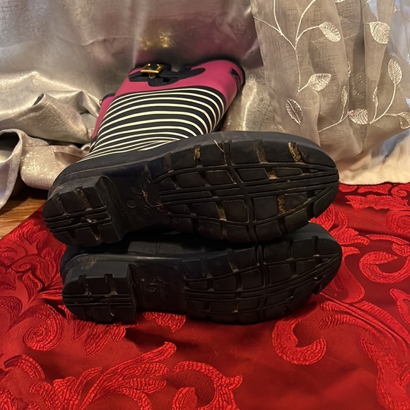 Joules Blue and pink Rubber Striped Rain Boots T-welleyprint wore a few time - Picture 6 of 6